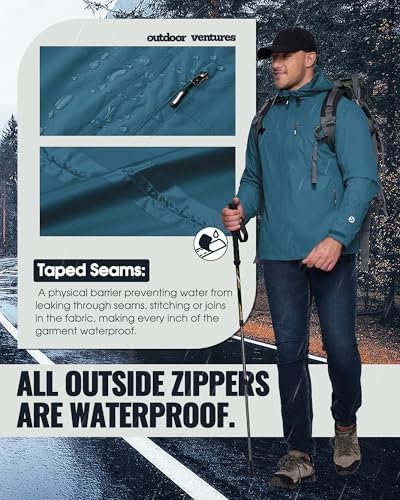Outdoor Ventures Men's Packable Rain Jacket Waterproof Lightweight Raincoat - Image 3