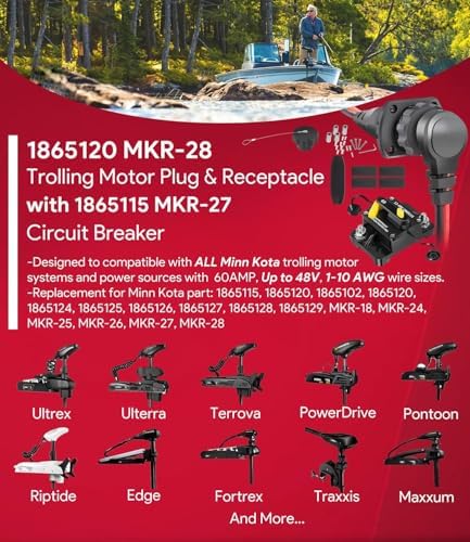 1865120 MKR-28 Trolling Motor Plug and Receptacle with 1865115 MKR-27 Circuit Breaker 60 AMP for 12V/24V/ 36V/48V Trolling Motor Freshwater and Saltwater - Image 2