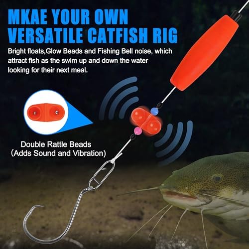 Catfish Rig Catfishing Tackle Making Kit,131/139pcs Santee Cooper Rigs with Circle Hooks Peg Floats Bobber Stoppers Swivels Rattle Bell Beads Catfishing Gear Equipment - Image 4