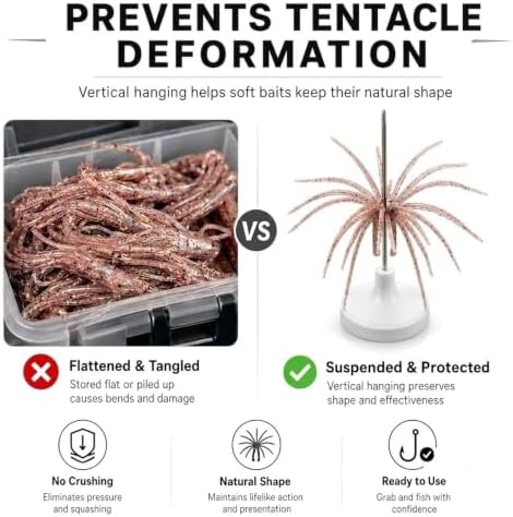 Universal Soft Bait Storage Holder System, Vertical Suspension Pin Design for Urchin & Dice Lures, Prevents Tentacle Deformation and Color Bleeding, 12 Pack (white) - Image 3