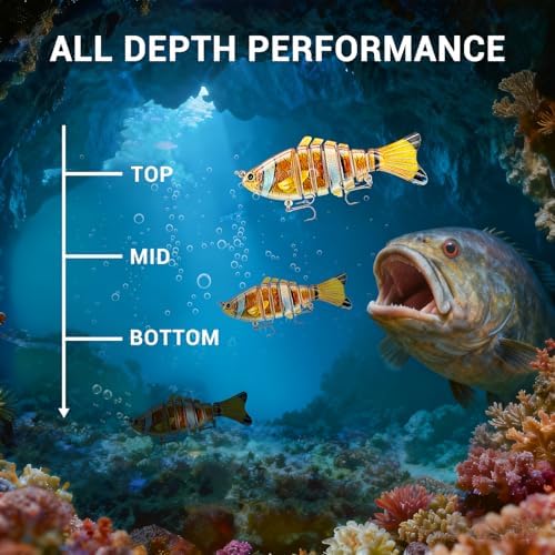 Keenjorika Easy Catch Fishing Lures, 3 Pack Multi-Jointed Swimbaits, Slow-Sinking Bass Fishing Lures, Wiggling, Vibrating & Rattling for More Bites, Hard Baits with Treble Hooks for Bass, Trout, Pike - Image 3