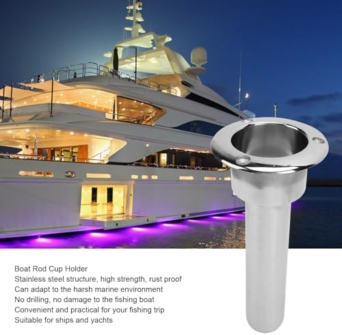 Heavy Duty Stainless Steel Deluxe Rod Holders, 2 in 1 Flush Mount Fishing Rod Pole Holders, 0 15 30 Degree Boat Fishing Rod Cup Holder 280mm Round Top Cup Holder for Yacht Ship - Image 2
