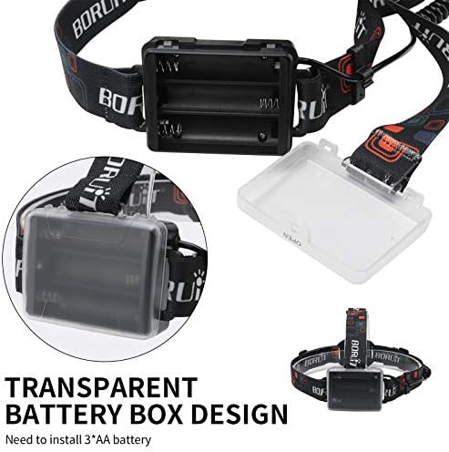 BORUIT RJ-2166 Super Bright LED Headlamp with White Light,3 Modes Adjustable Headlight Flashlight,IPX4 Waterproof Head Torch Great for Running, Camping, Hiking(Black) - Image 6