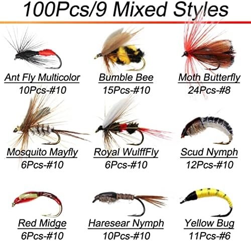 Fly Fishing Flies Kit 40/137pcs Dry/Wet Flies Assortment Nyphms Popper Streamer for Trout Bass Steelhead Fish+ Fly Box - Image 2