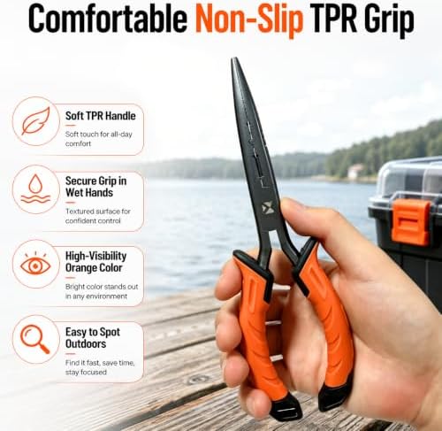 BasicGear Fishing Pliers, 7 in, Straight Nose, Carbon Steel, Orange - Image 3