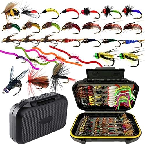OutdoorFishing Fly Fishing Flies Kit Fly Assortment Trout Bass Fishing with Fly Box, 33/48/72/100/114/148pcs with Dry/Wet Flies, Nymphs, Streamers, Popper by Qievcrme