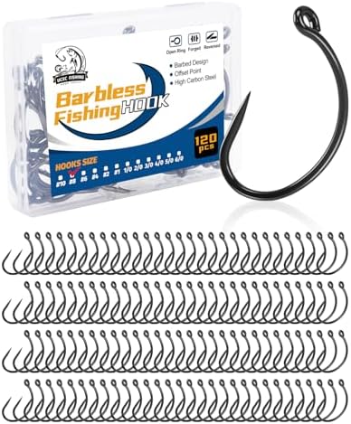 UCEC 190/220/260PCS Barbless Fishing Hooks, Carp Hooks Circle Curve Shank Fly Tying Fishing Hook Tackle Kit for Freshwater Saltwater Hair Rig Trout Size: 2# 4# 6# 8# 10# by UCEC