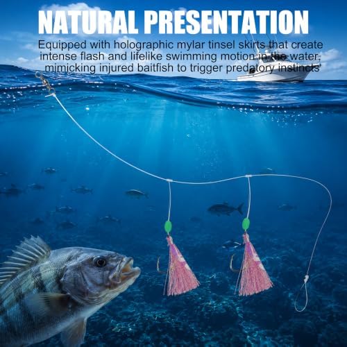 Fishing Bait Rigs Saltwater, 5/15packs Flounder Hi-Lo Rigs with Flash Teasers, 2 Hook Bottom Fishing Rigs Double Drop Surf Fishing Leaders for Flounder Sea Bass Halibut Black Fish Fishing - Image 5