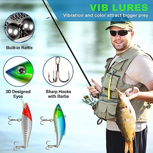 GOANDO Fishing Lures Kit for Freshwater Bait Tackle Kit for Bass Trout Salmon Fishing Accessories Tackle Box Including Spoon Lures Soft Plastic Worms Fishing Gifts - Image 3