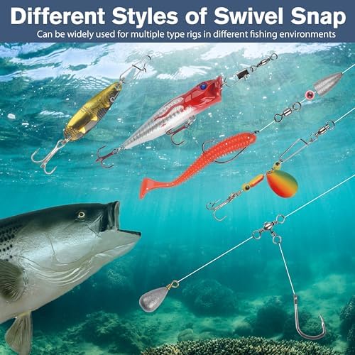 OROOTL 100pcs Fishing Snap Swivels Kit, Include Rolling Barrel Swivels, Premium 3 Way Swivels, Fishing Swivels with Snaps, Duo Lock Snap Clips Terminal Tackle Box for Freshwater Saltwater - Image 4