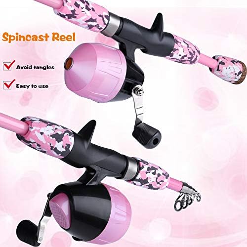ODDSPRO Kids Fishing Pole Pink, Portable Telescopic Fishing Rod and Reel Combo Kit - with Spincast Fishing Reel Tackle Box for Girls, Youth - Image 4