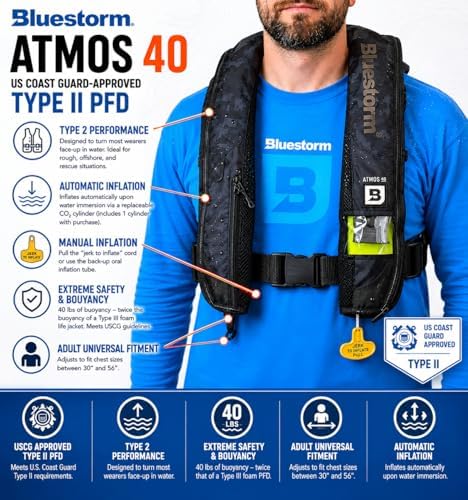 BLUESTORM Atmos 40 Automatic/Manual Inflatable PFD Life Jacket for Adults | US Coast Guard (USCG) Approved Life Vest - Image 3