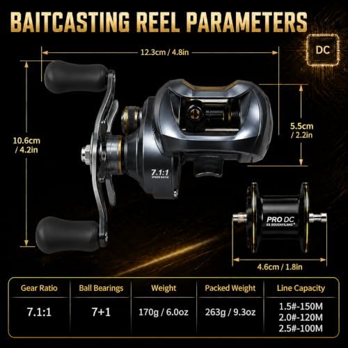 DC Baitcasting Reel, Digital Control Anti-Backlash, 7.1:1 Gear Ratio,5+1 Bearings, 18.5LB Drag, Ultralight for Bass Freshwater - Image 7