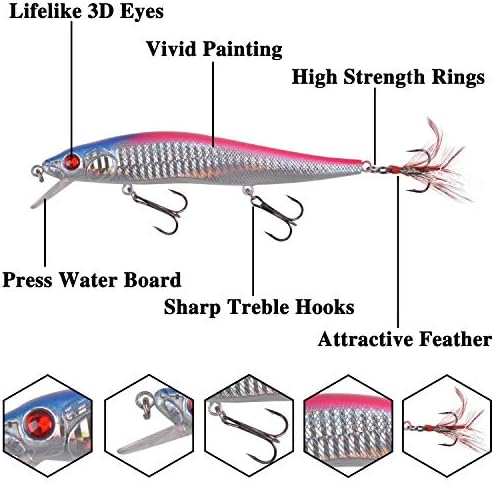 Fishing Lures Kit Crankbait Minnow Hard Bait Set Deep Diving Jerkbait Swimbait Popper Pencil Walleye Lures Artificial Fishing Bait for Bass Trout Redfish Saltwater Freshwater Fishing Lure - Image 3