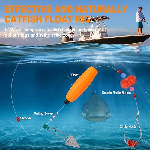 Catfish Rig Tackle Making Kit Catfishing Tackle Accessories Catfish Tackle with Catfish Floats Catfish Hooks Bobber Stoppers Swivels Fishing Rattle Bells Fishing Beads Catfishing Gear Equipment - Image 3