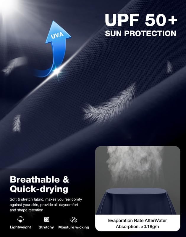 Men's Sun Protection Swim Long Sleeve UPF 50+ Rash Guard Lightweight Shirts - Image 3