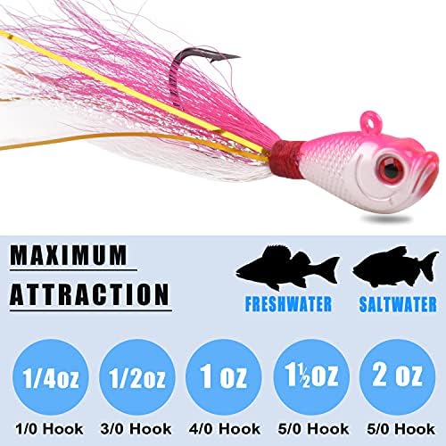 Bucktail Jigs Saltwater Lures,3/5PCS Bucktail Hair Jigs Head Fishing Lure Baits Assorted Kit for Bass Striper Bluefish Surf Fishing 1/4oz 1/2oz 1oz 1.5oz 2oz - Image 4