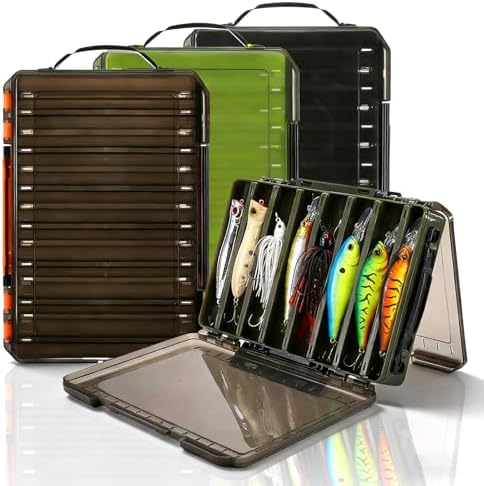 3 Pack Double Sided Fishing Lure Tackle Box, 14 Compartments Clear Plastic Storage Case Organizer, Visible Hard Bait Container for Lures and Jewelry Beads Earring Hook (3 Color) by Unknown