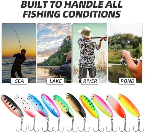 Jigging Spoon Fishing Lures, Slant Cut Metal Spoon with Glow, High Flash, Sharp Treble Hooks, Precision Wobble for Bass, Trout, Pike & Walleye - Image 6