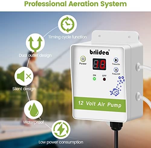 Aerator for Bait Bucket, Briidea 12 Volt Livewell Aerator Pump System with Timing Cycle Function, Dual Outlet, Designed for Use in Fresh and Salt Water to Keep Your Bait Fish Alive - Image 2