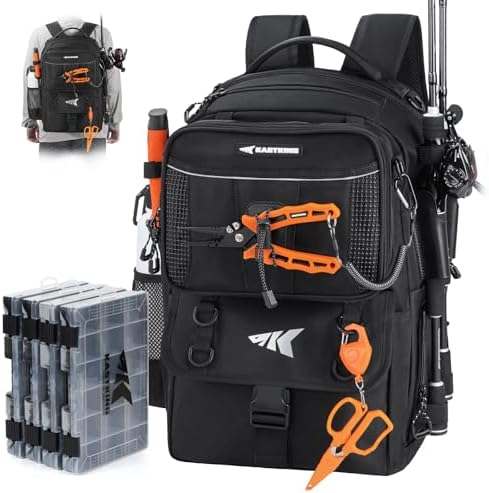 KastKing BaitSpace 50L Fishing Backpack with 4 Tackle Boxes, 2 Rod Holders by KastKing