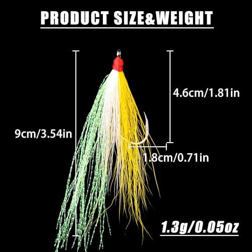 Bucktail Teasers Fishing Hooks Saltwater Flounder Rig Bucktail Mylar Teasers Inserted Fishing Teaser Hooks for Jigs Spoons Lures Hi/Lo Rig Striped Bass Bluefish Flounder Surf Bottom Fishing - Image 3