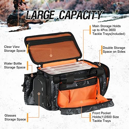 X Strike Fishing Bag - Waterproof Storage with 4 3600 Tackle Box, Saltwater & Freshwater Shoulder Bag for Camping, Hunting, Hiking, Travel - Image 2