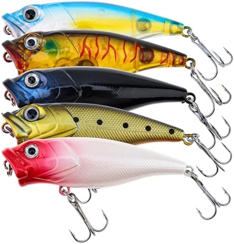 5pcs Fishing Popper Lure, Colorful 3D Eyes Topwater Lures Bass Lures Fishing Hard Baits by Unknown