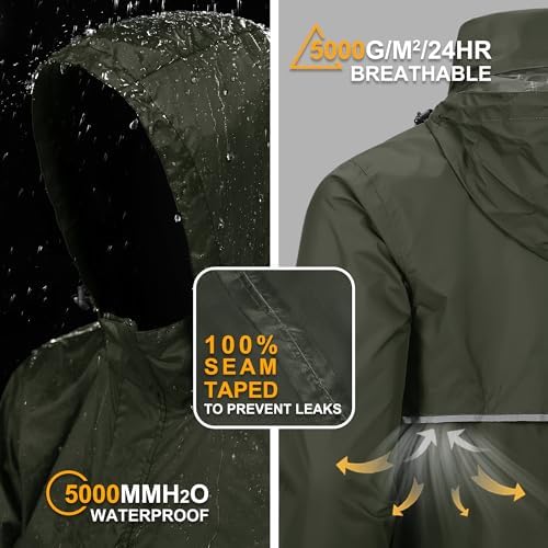 Outdoor Ventures Men's Rain Jacket Waterproof Lightweight Packable Pullover - Image 2