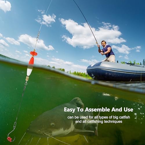 Santee Rig Catfish Float Cooper Rig for Bank Fishing Catfishing Tackle Peg Floats with Rattler Circle Hooks 8/0 - Image 6