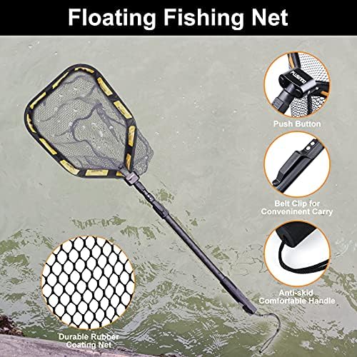 PLUSINNO Floating Fishing Net for Steelhead, Salmon, Fly, Kayak, Catfish, Bass, Trout Fishing, Rubber Coated Foldable Landing Net with Fixed or Telescoping Pole Handle, Fishing Gear and Gifts for Men - Image 2