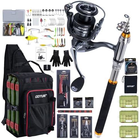 Goture Fishing Kits for Adult,Fishing Pole and Reel Combo, OpenSide Fishing Sling Tackle Storage Bag with 3 Tackle Boxes,Gift for Men by Goture