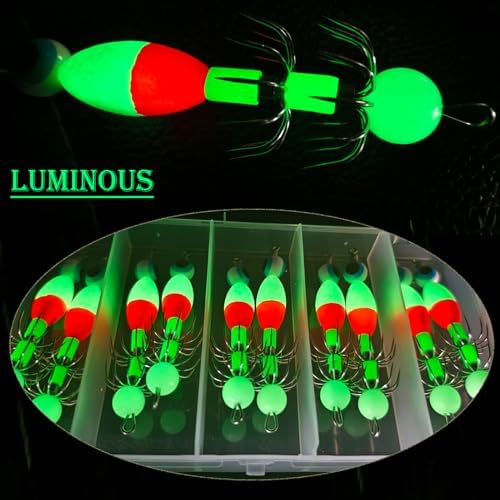 4/10Pcs Squid Jig Hooks Kit Saltwater Glow Squid Jigs Fluoresent Cuttlefish Sleeve Fishing Jigs Octopus Lure Glow in Dark with Tackle Box - Image 5