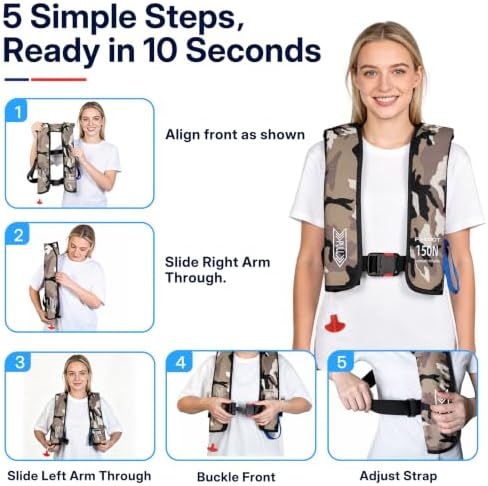 Inflatable PFD Life Jackets for Adults, 33g CO2 Cylinder - Image 7