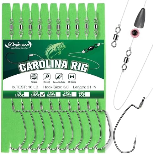 Dovesun 10/5PCS Ready Tied Carolina Rig Kit for Bass Fishing Catfish Rig Catfish Hook Kit with Bass Hooks, Swivel, Fluorocarbon Line, Weights by Dovesun