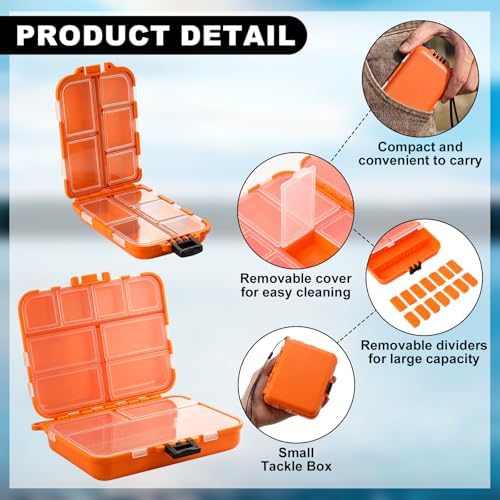 10 Pack Small Tackle Box Organizer for Fishing, Mini Double Sided Portable Pocket Tackle Box Containers for Hooks Lure Baits Swivels Jigs Storage Kayak Boxes (Orange) - Image 3