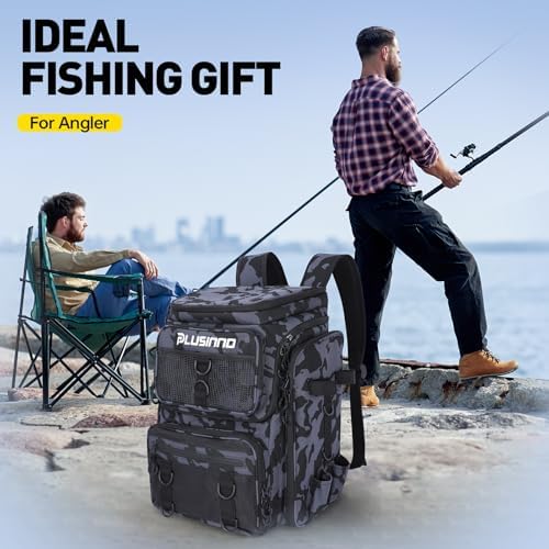 PLUSINNO Fishing Backpack with Fishing Rod Gear Holders Tackle Box, 42L Large Water-resistant Tackle Backpack Store Tools, Gear - Image 5