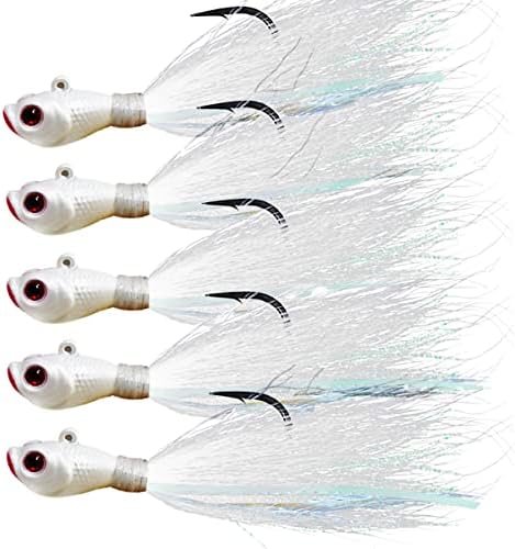 KMUCUTIE 5 pcs bucktail Jigs Saltwater or Freshwater Bait,for bass flounder fluke Striper Fishing Lure by kmucutie