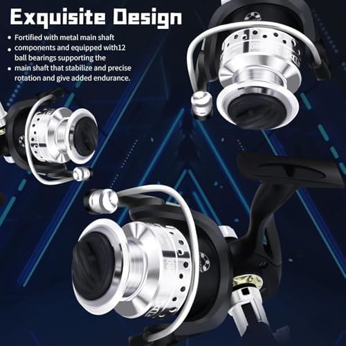 Portable Fishing Spinning Rod and Reel Combo Set Carbon Fiber Fluorescent Rod Tip, with Fishing Lures Line Carrier Bag Kits for Travel Surf Saltwater Freshwater - Image 6