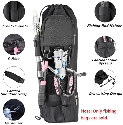 20-inch Drawstring Crossbody Fishing Bag with Front Pocket Rod Holder Belt - Image 4