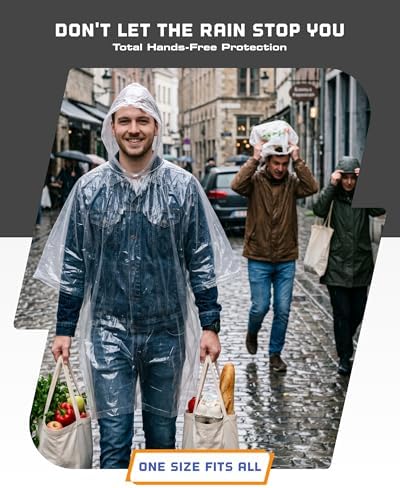 Hagon PRO Disposable Rain Ponchos for Adults, Hooded Poncho, Family 5 Pack - Image 3