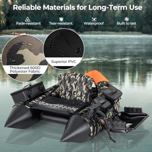 GYMAX Fishing Float Tube, Inflatable Belly Boat with Fish Finder Holder, Rod Rack, Fish Ruler, Manual Pump & Detachable Storage Boxes, Portable Backpack Float Tubes for Adults - Image 2