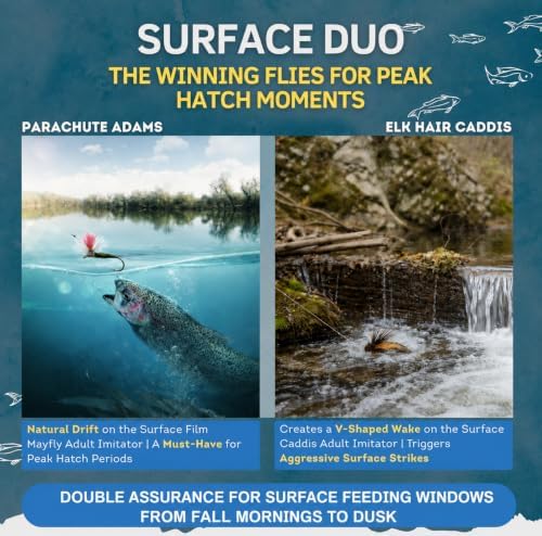 Fly Fishing Flies Kit, Dry Wet Nymph, Sizes 8-18, Trout Bass Panfish - Image 3
