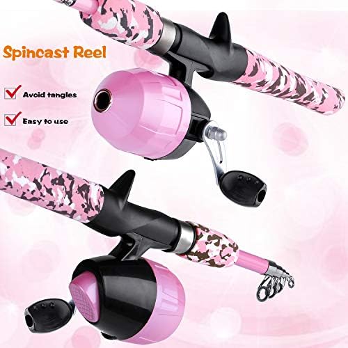 ODDSPRO Kids Fishing Pole Pink, Portable Telescopic Fishing Rod and Reel Combo Kit - with Spincast Fishing Reel Tackle Box for Girls, Youth - Image 4