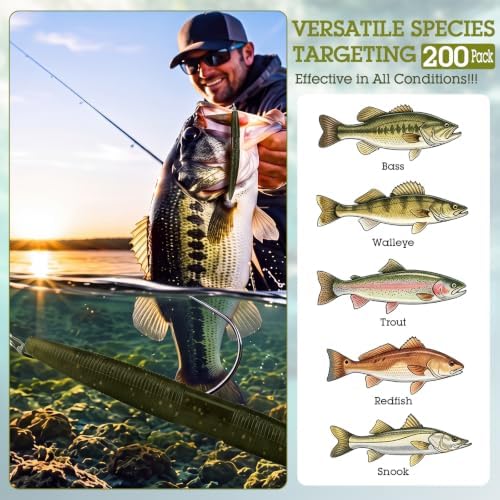 Vinsot 200 Pack Soft Plastic Bass Fishing Lures 5" - Image 5