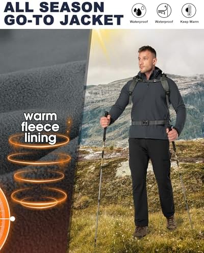 33,000ft Men's Hooded Fleece Lined Rain Shell Jacket Waterproof Lightweight - Image 4