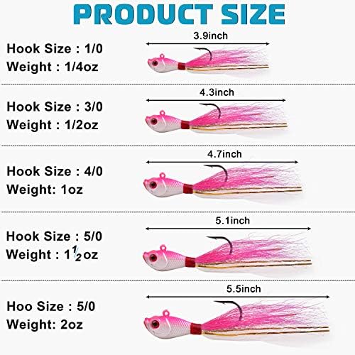 Bucktail Jigs Saltwater Lures,3/5PCS Bucktail Hair Jigs Head Fishing Lure Baits Assorted Kit for Bass Striper Bluefish Surf Fishing 1/4oz 1/2oz 1oz 1.5oz 2oz - Image 3