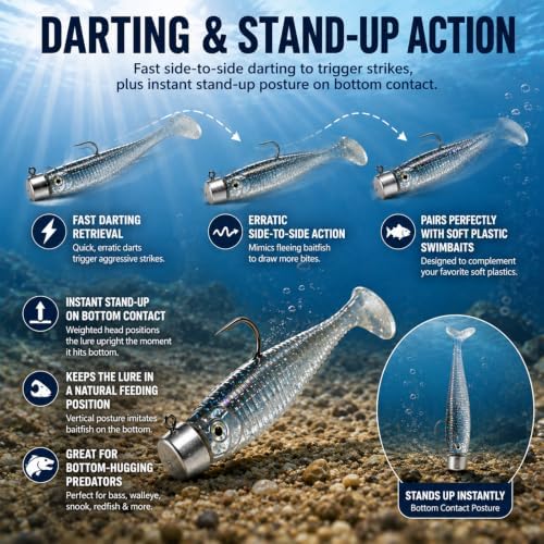Ned Rig Jig Heads, Mushroom Stand-Up Jigs with Wire Bait Keeper, Finesse Fishing Hooks for Soft Plastics, Bass Walleye Tackle, 1.8g-7g (1/16oz-1/4oz) - Image 3