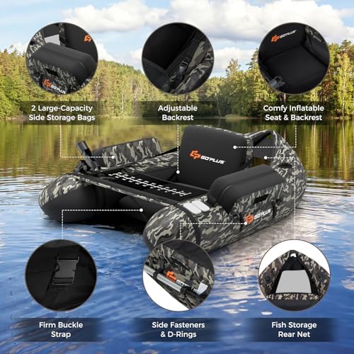 Goplus Inflatable Float Tube, Fishing Belly Boat with Fish Ruler, Pump, Storage Pockets, Adjustable Straps, Fishing Float Tube for Angling, 350LBS Load Capacity - Image 3