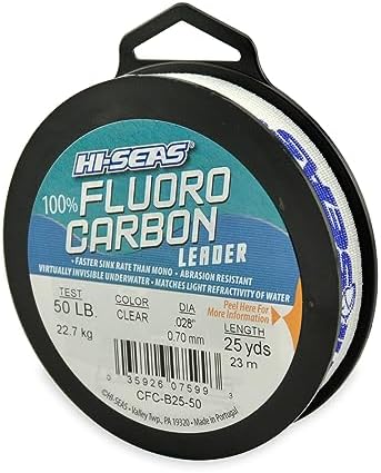 HI-SEAS 100% FLUOROCARBON Fishing LINE Leader - Clear Invisible Leader UNDETECTABLE to Fish, Fast Sinking 6LB-400LB by Hi-Seas